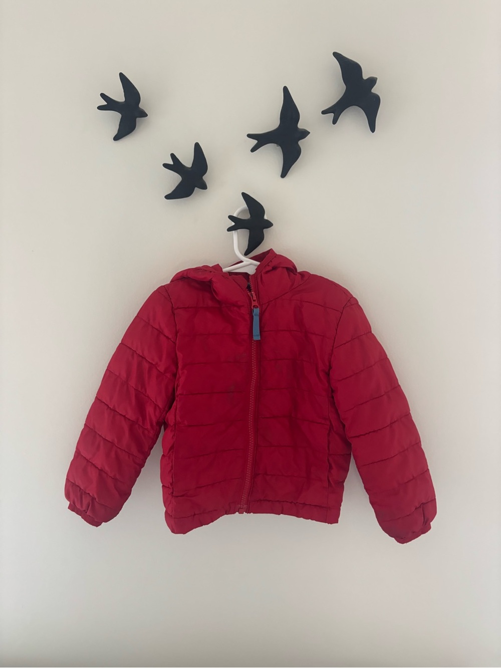Kids Red Primary Puffer Jacket with Hood